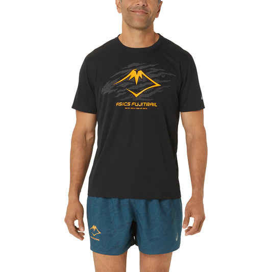 Asics Fujitrail Logo Maglietta Performance Black/Carbon/Fellow Yellow