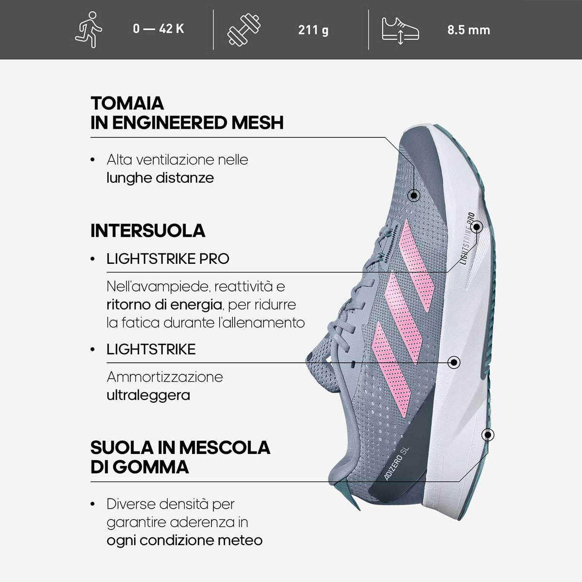 adidas adizero SL Prelsc/Aurmet/Solar Red